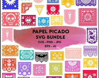 Pakiet Papel Picado SVG, baner meksykańskiej Fiesta, pliki Cricut (pobieranie cyfrowe)