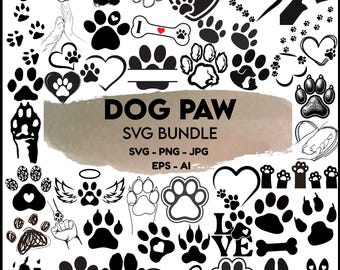 Paw Print SVG Bundle: Dog & Cat Paw Heart Clipart (Instant Download)