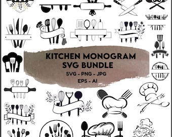Kitchen Monogram SVG Bundle: Cooking & Baking Designs (Instant Download)