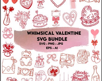 Whimsical Valentine Bundle Illustrations: Hand-Drawn Doodle SVG and PNG Clipart (Instant Download)