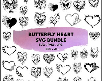 Paquete SVG de corazón de mariposa: diseños de amor (descarga digital)