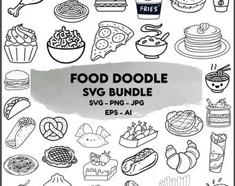 Food Doodle Svg Bundle,Hand drawn Clipart,(Digital Download)