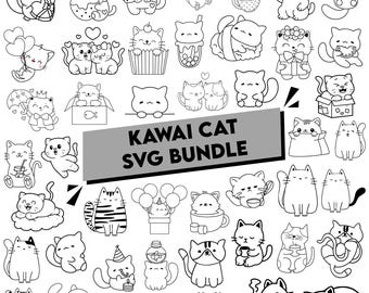 Kawaii Cat SVG Bundle, Cartoon Clipart,Digital Files(Instant Download)