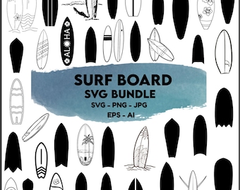 Paquete SVG de tabla de surf, diseño vectorial de verano (descarga digital)