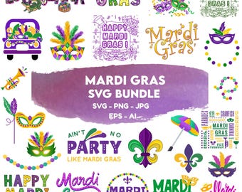 Mardi Gras SVG Bundle: Carnival, Louisiana, Fat Tuesday (Digital Download)