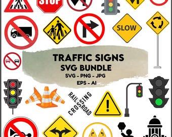 Traffic Signs SVG Clipart | Road Symbols for Cricut (Digital Download)