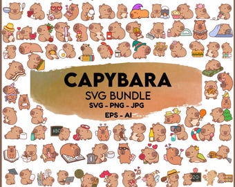 Clipart de carpincho kawaii: paquete de más de 100 SVG y PNG de animales (descarga digital)