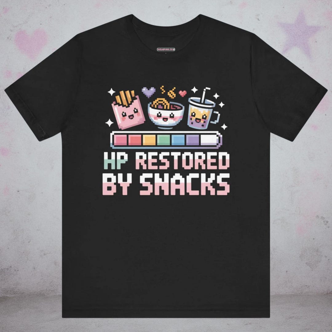 HP Restored by Snacks Shirt, Gamer Food Pixel Art T-shirt, Cute RPG ...