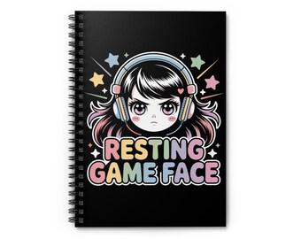 Ruhen Spiel Gesicht Gamer Notizbuch Gruselig Süß Kawaii Goth Journal Pastell Goth Gamer Girl Liniertes Spiral Notizbuch