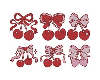 Cherry Bow Embroidery Design, Cherry With Bow Embroidery Design, Six Sizes, Machine  Embroidery  File, Instant Download