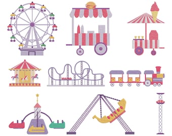 Carnival Fair Ride Embroidery Design Bundle, Amusement Park Machine Embroidery File Instant Download, 5 Size