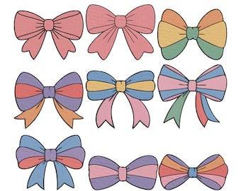 Bow Embroidery Design Bundle, Coquette Bow Embroidery Files, Ribbon Tie Mini Bow Girly Embroidery Pattern, 9 Sizes