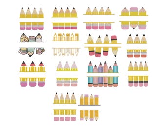 Pencil Monogram Machine Embroidery Design, Back to School Split Pencil Embroidery, Bow Pencil Instant Digital Download