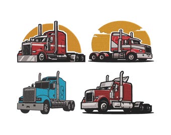 Semi _ Trucks Embroidery File , Semi Truck with Sunset Embroidery Design, Seven Sizes Machine Embroidery File, Instant Download