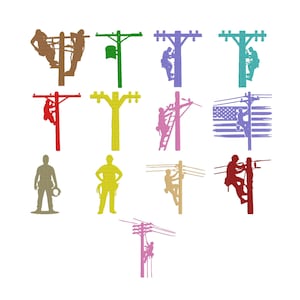 Stickmuster „Linienmonteur-Silhouette“, Schriftart für Elektriker-Flagge, zum Download