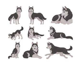 Husky Dog Animal Embroidery Design, Realistic Siberian Husky Machine Embroidery File, 9 Design, 8 Size, Instant Download