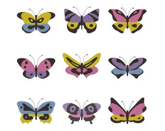 Butterfly Embroidery Design Bundle, Colorful Retro Insect Wing Patterns, Machine Embroidery File, Instant Download