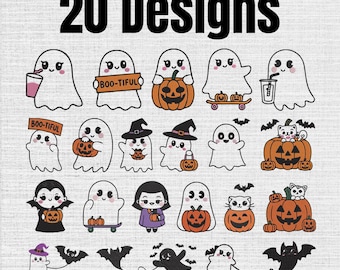 Halloween Ghost Machine Embroidery Designs Set OF 20, Instant Download Digital, 7 Sizes