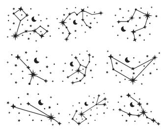 Zodiac Constellation Design, Celestial Stars Moon Astrology Mystic  Line Art Machine Embroidery File, 9 Design, 6 Size, Instant Download