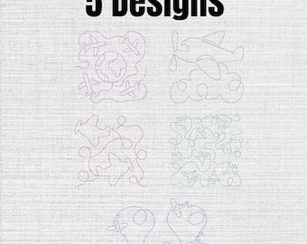 Airplane Quilting Machine Embroidery Designs Set OF 5, Instant Download Digital, 7 Sizes