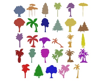 Tree Silhouette Machine Embroidery Design, Palm Pine Tree Embroidery, Nature Forest Embroidery Set, Instant Digital Download