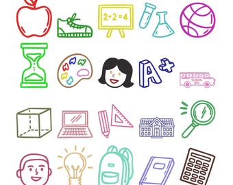 School Icon Machine Embroidery Designs Bundle, Classroom Object Embroidery Design, Back To School Icons Embroidery, Instant Digital Download