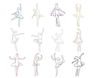 Ballerina Outline Dancer Embroidery Design Bundle, Dance Art Machine Embroidery File, Instant Download, 7 Size