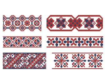 Folk Border Geometric Embroidery Design, Ukrainian Style Geometric Traditional Machine Embroidery File, 6 Design, 8 Size, Instant Download