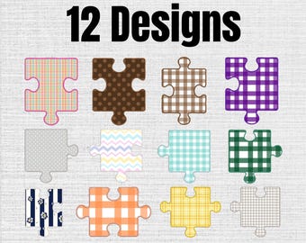 Puzzle Piece Applique Machine Embroidery Designs Set OF 12, Instant Download Digital, 7 Sizes