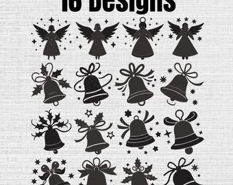Christmas Bells Machine Embroidery Designs Set OF 16, Instant Download Digital, 7 Sizes