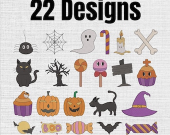 Halloween Icons Machine Embroidery Designs Set OF 22, Instant Download Digital, 9 Sizes