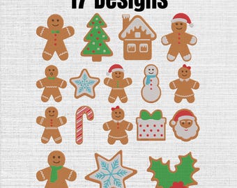 Christmas Gingerbread Machine Embroidery Designs Set OF 17, Instant Download Digital, 9 Sizes
