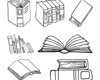 Books Education Line Art Embroidery Design, Minimalist Book Stack Open Book Machine Embroidery File,  7 Design, 9 Size, Instant Download