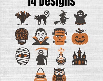 Halloween Elements Machine Embroidery Designs Set OF 14, Instant Download Digital, 9 Sizes