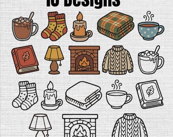 Cozy Fall Elements Machine Embroidery Designs Set OF 18, Instant Download Digital, 7 Sizes