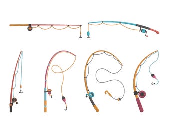 Fishing Rod Outdoor Embroidery Design Bundle, Fishing Gear Machine Embroidery File, Instant Download, 7 Size