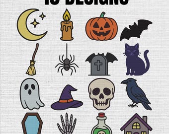 Spooky Elements Machine Embroidery Designs Set OF 16, Instant Download Digital, 7 Sizes