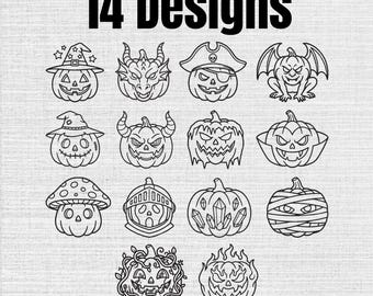 Pumpkins Line Art Machine Embroidery Designs Set OF 14, Instant Download Digital, 7 Sizes
