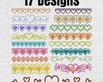 Heart Love Border Machine Embroidery Design Set OF 17, Instant Download Digital, 7 Sizes