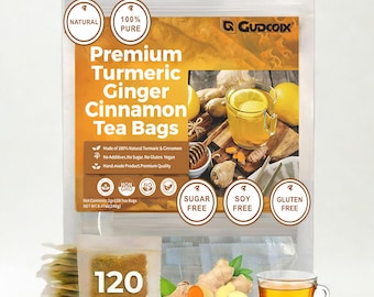 120 Count Turmeric Ginger Cinnamon Tea Bags, Natural Blend (Caffeine-Free)