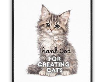 Thank God for Creating Cats - White Mouse Pad | Maine Coon Cat Sketch - Christmas & Christian Gifts