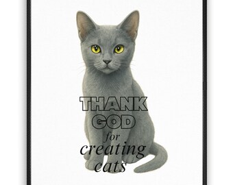 Russian Blue Cat Sketch Portrait Mouse Pad, "Thank God for Creating Cats", Christmas Christian Gifts, Glorifying God