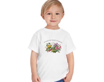 Toddler Christian T-Shirt | Praises for God's Creation Kids Tee | Botanical Pierre-Joseph Redouté Style Flower Shirt | Sunday School Outfit