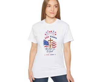Restore Us, O God Cross with American Flag Unisex Cotton Shirt - 250 Years USA Anniversary, Pray to God, Christian Gifts - July 4th Wear