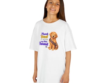 Golden Retriever Puppy Graphic Tee | Thank God for Giving Me This Talent Kids T-Shirt | Christian Youth T-Shirt | Dog Lover Gifts