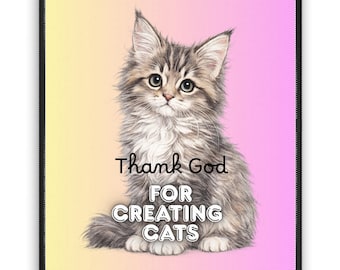 Thank God for Creating Cats - Pastel Pink Mouse Pad | Maine Coon Cat Sketch - Christmas & Christian Gifts