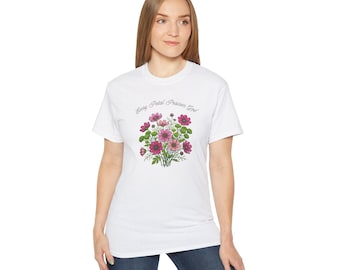 Every Petal Praises God Unisex Cotton Graphic T-Shirt | Artistic Cosmos & Button Pom Illustration | Christian Faith Botanical Apparel Gift