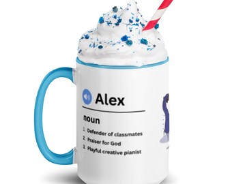 Personalized Creative Name Definition Mug with Blue Color Inside - Birthday, Christmas, and Christian Gifts