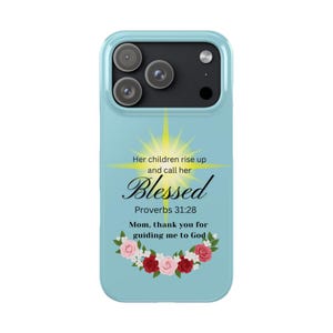 Blessed Proverbs 31:28 Aqua pastel Coque pour iPhone « Maman, merci de m'avoir guidée vers Dieu » - Fête des mères chrétienne, cadeaux d'anniversaire