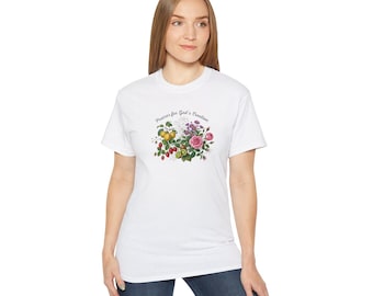 Praises for God's Creation Unisex Cotton Tee | Pierre-Joseph Redouté Style Botanical Illustration | Faith-Based Christian Clothing & Gifts